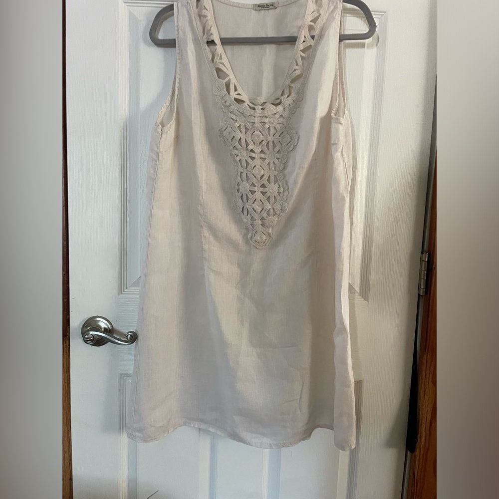 Alessia Pacini Linen Cream Crochet-Trim Sleeveless Tunic